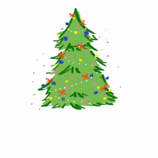 Jõulupuu kaunistustega GIF jõulukaart