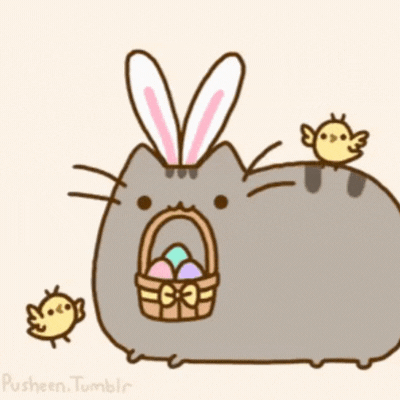 Lihavõttepühade GIF-kaart Pusheeniga