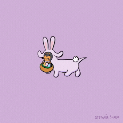 Lihavõttepühade GIF kaart taksikoeraga