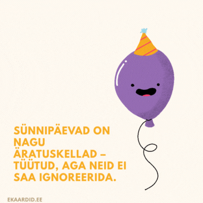 Humoorikas sünnipäevakaart lilla õhupalliga GIF