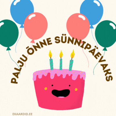 Lõbus sünnipäevakaart naeratava tordiga GIF