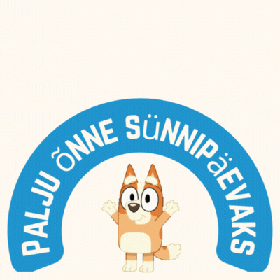 Sünnipäevakaart Bingo ja õhupallidega GIF