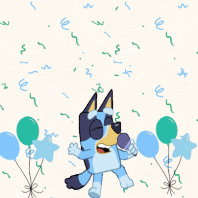 Sünnipäevakaart laulva Blueyga GIF