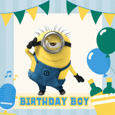 Sünnipäevakaart Minioni tegelasega GIF