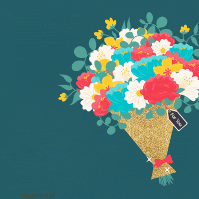 Sünnipäevakaart värviliste lilledega GIF